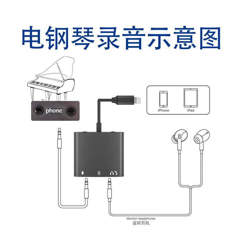 适用iphone手机电子琴钢琴内录 拍摄录制视频声音 直播转换音频线