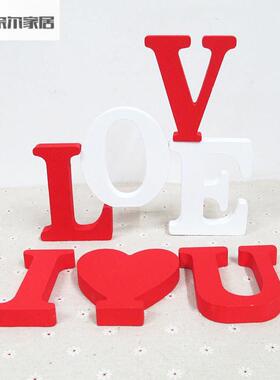 木制英文字母 木质红色 字母摆件装饰品 实木摆饰字母订做、加工