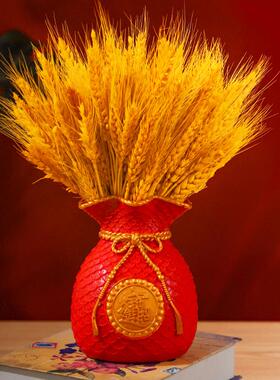 高档黄金大花插麦穗仿真婚花客厅干花束花瓶结订福桶装饰乔迁开业