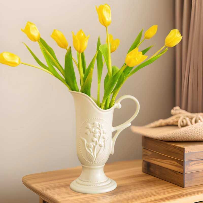 欧式复古铃兰花浮雕艺术陶瓷花瓶高级感摆件客厅餐桌装饰花器,淘宝优惠券,粉丝福利购,淘宝优惠卷