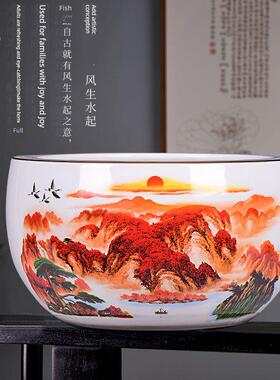 景德镇陶瓷器鸿运当头聚宝盆摆件家居客厅玄关电视柜办公室装饰品