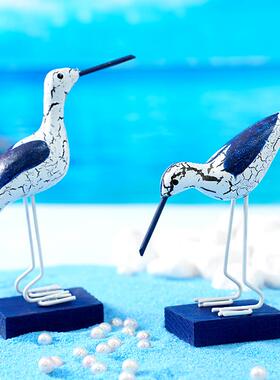 地中海木质创意裂纹海鸟装饰品拍摄道具家居玄关客厅酒柜桌面摆件