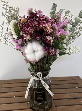 玫瑰混搭干花花束含花瓶家具摆设小清新插花勿忘我满天星大束真花