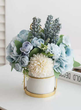 展厅洗手间仿真花可水洗家居卫浴洗手台样板房装饰摆件高端玻璃瓶