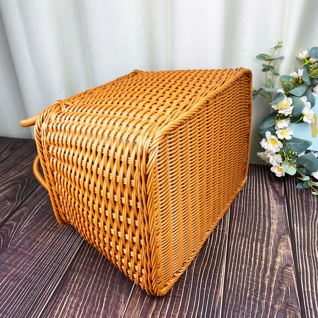 LX116户外手提方形菜篮子茶色椭圆购物菜篮篮简约野餐篮37*27*26 - 图1