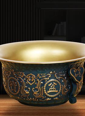 铜制聚宝盆摆件冰裂蓝客厅家居办公室风水摆设开业乔迁礼品送客户