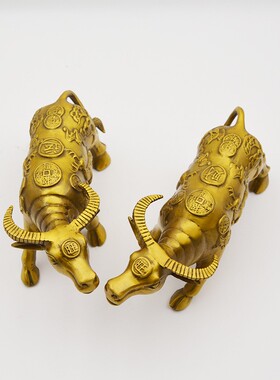 宏达 全黄铜鎏金水牛家居玄关财运牛装饰品铜牛礼品摆件