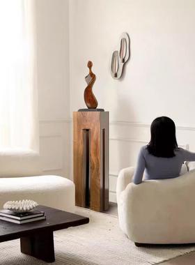 高档寂风实木用墩底侘座中室古风方柱子家客厅茶玄关木雕几何复古