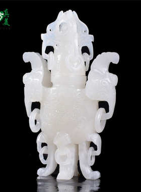 阿富汗雕刻客厅平安如意装饰品玉花天然瓶一对酒柜纯手工玄关摆件