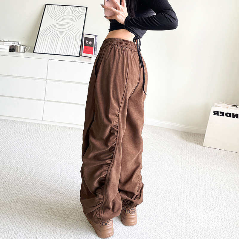 大码休闲阔腿裤女2024冬季新款胖mm抽绳束脚裤宽松显瘦立体褶皱裤,淘宝优惠券,粉丝福利购,淘宝优惠卷