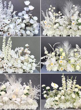 新款婚庆地仿排花白色花排真花婚礼花白色地排舞背景布置装台饰假