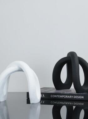 现代简约树脂黑色白色麻绳几何书桌客厅样板房书柜时尚轻装饰品