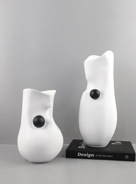 现代极简抽象白色黑点树脂花瓶桌面摆件客厅餐厅卧室玄关家居饰品