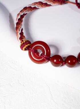 红颜玛娜平安扣手链手绳红绳中国敦煌玉石配色女士手工编织