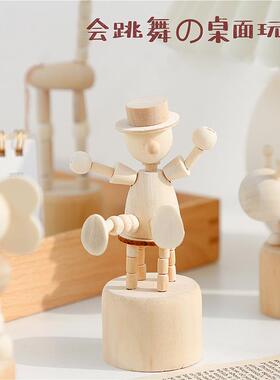木偶人桌面小摆件创意可爱木头动物小丑玩具儿童房卧室装饰品礼物