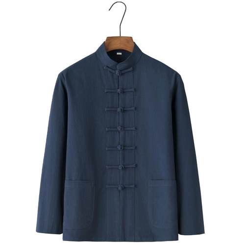 正品中季棉女麻长短袖式国风唐装男汉服居士茶禅夏道练功太极服中 - 图1