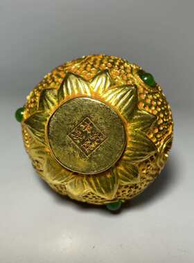 仿古镂空鎏金葫芦福禄把件鎏金古法铸造镶嵌宝石葫芦装饰桌面摆件