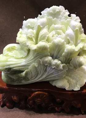 岫玉玉雕开心白菜摆件 家居装饰工艺品摆设 手工雕刻岫玉礼品