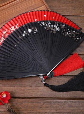 开封王婆说媒同款扇子红色喜扇工艺扇图扇流苏汉服旗袍走秀折扇子