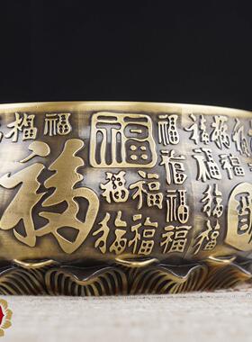 百福铜香炉纯黄铜家用供奉上香莲花佛前供炉香火祖先仙家大小号
