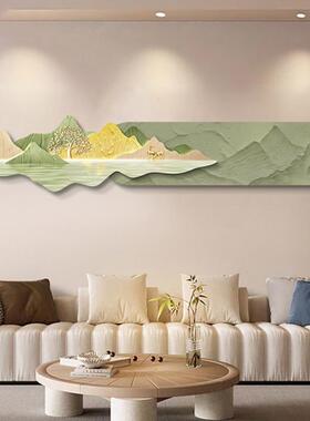 卧室山水蓝色客厅装饰画带灯沙发背景墙挂画奶油风肌理油画金山壁
