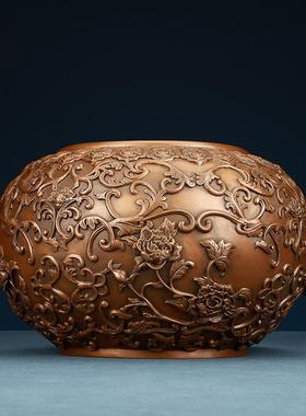 【牡丹缸】紫铜聚宝盆铜缸摆件客厅办公室居家工艺品乔迁开业礼品