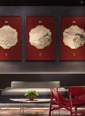 入户玄关装饰画正对墙过道新中式墙面餐厅挂画客厅国潮风背景壁画