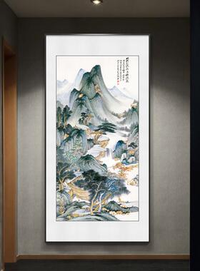 网红新中式张画大千山水关装饰画竖版廊楼道走梯间靠过山图装玄饰