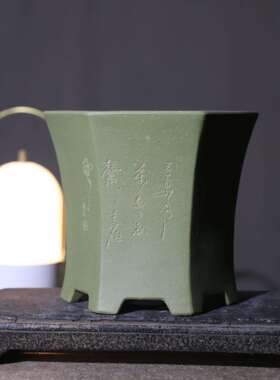 紫砂花盆六方形六角形绿泥盆景tb-76919兰盆泥苏绘玲兰盆家盆名玉