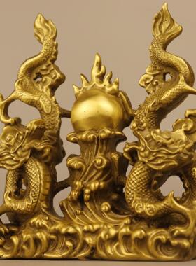 铜二龙戏珠铜工艺品家居摆件厂家铜双龙戏珠