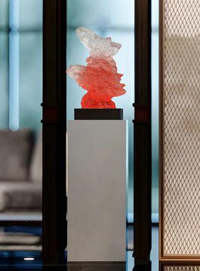 新中式太湖石透明雕塑摆件售楼处前台样板间玄关客厅电视柜装饰品