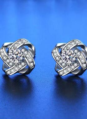 925 Sterling Silver Stud Earrings zircon For Women Fashion E