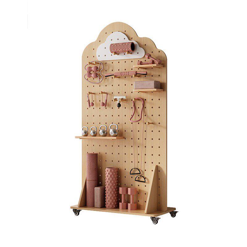 Solid wood hole board yoga fitness equipment storage and organization vertical display rack removable pulley screen storage rack