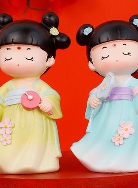 佛系少女树脂多肉小花盆可爱国潮创意家居装饰新中式笔筒多肉花器