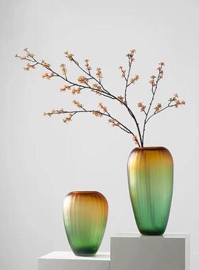 现轻奢手工大养肚磨代砂ALS渐变花绿色玻璃花瓶插花水艺术彩色器