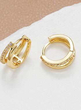 Diamond earrings women 镶钻几何双圈耳环女冷淡风镂空覆古耳扣