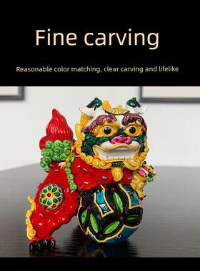 祥云阁大狮子咬剑狮子饰对彩陶脚趾泥工艺品