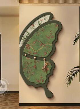 中古风入户玄关洞洞板装饰画法式复古蝴蝶置物挂衣架收纳客厅挂画
