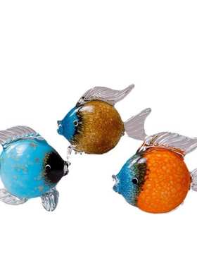 琉璃玻璃亲嘴鱼对嘴鱼摆件中式轻奢招财工艺品家居样板房软装饰品