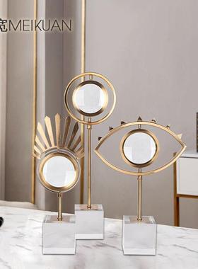 轻奢样板房摆件眼型铁艺摆件电镀拉丝高透玻璃防锈防潮家居摆件