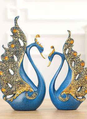 欧式经典情侣天鹅树脂摆件装饰品家居客厅酒柜软装隔断办公室摆饰