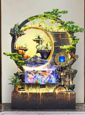 景式大型假山水喷泉玄关水墙流屏风客厅庭院景观装中饰品ali-7451