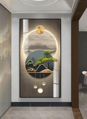 时来运转高端玄关画入户玄关装饰画新中式山水2025新款玄关壁画灯