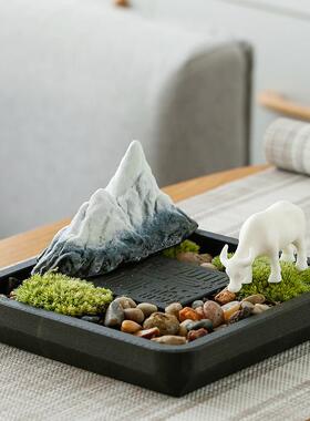 创意黑金石盆景禅意景观假山饰品微景观家居软装客厅入口桌装