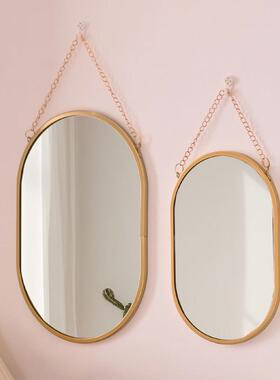 北欧风铁艺壁挂式镜子几何极简金属金边框挂镜墙壁玄关卫浴化妆镜