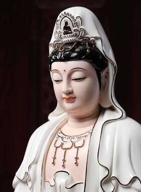 戴玉堂陶瓷宝珠观音菩萨白瓷佛像供奉家用扶珠观世音菩萨神像摆件