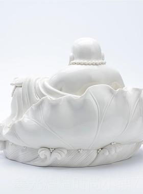 正品白瓷大肚佛弥勒佛笑摆陶瓷弥勒佛像创意瓷件器佛品礼家居客厅