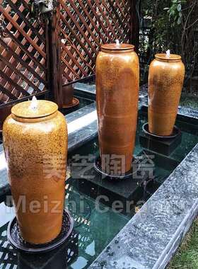 院水池景GQP庭落观流罐水陶涌泉喷水缸客厅地花瓶加湿器溢水陶缸