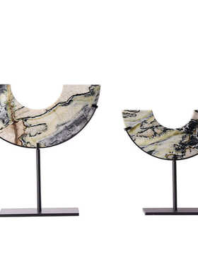 新中式大理石半圆玉石样板间摆件售楼处展厅现代玉石酒店软装饰品