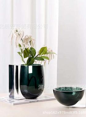 现代简约创意树脂花瓶花器树脂碗形花器厚重花瓶样板房售楼处茶几